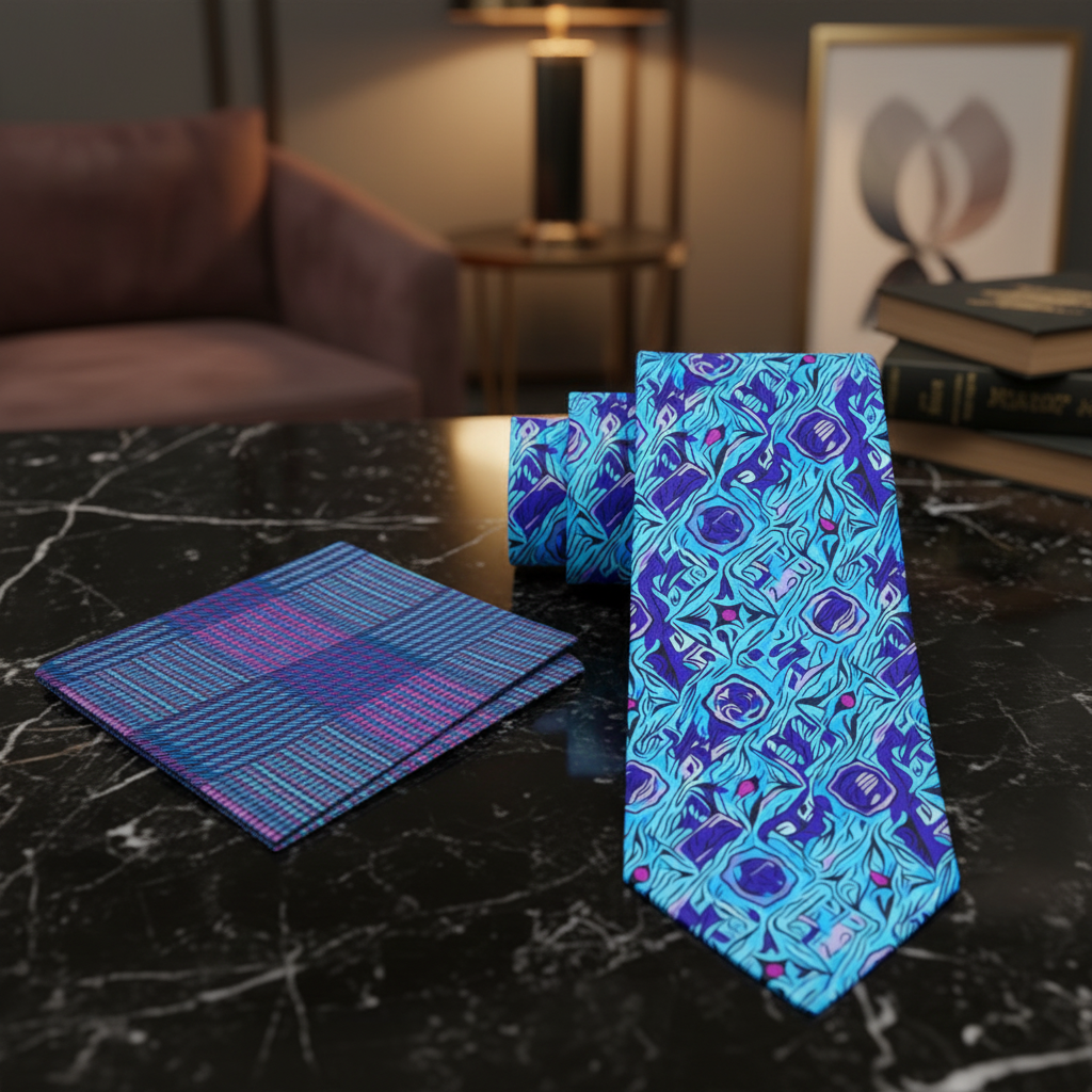 Alt Shades of Blue and Purple Abstract Necktie and Square