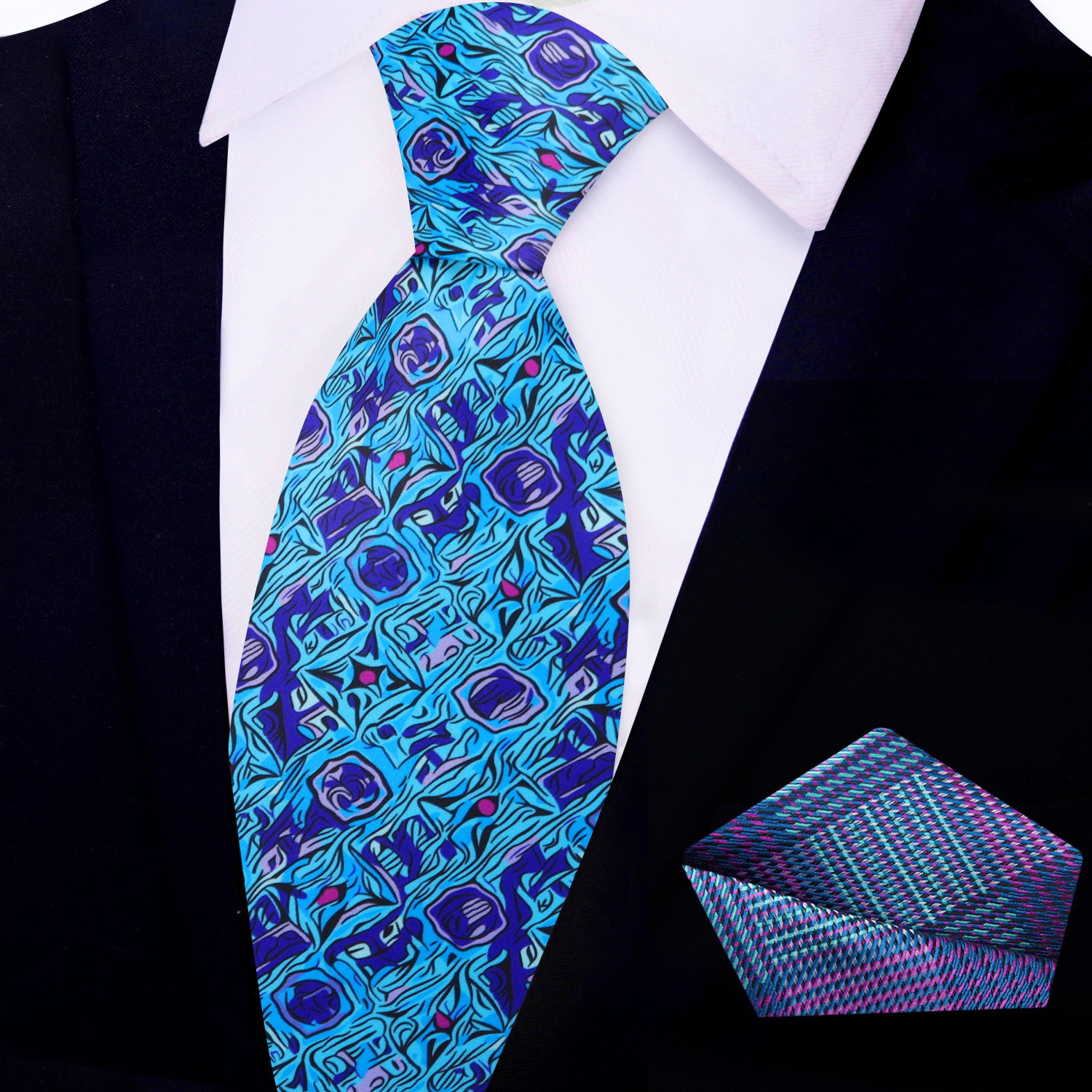 Main Shades of Blue and Purple Abstract Necktie and Square