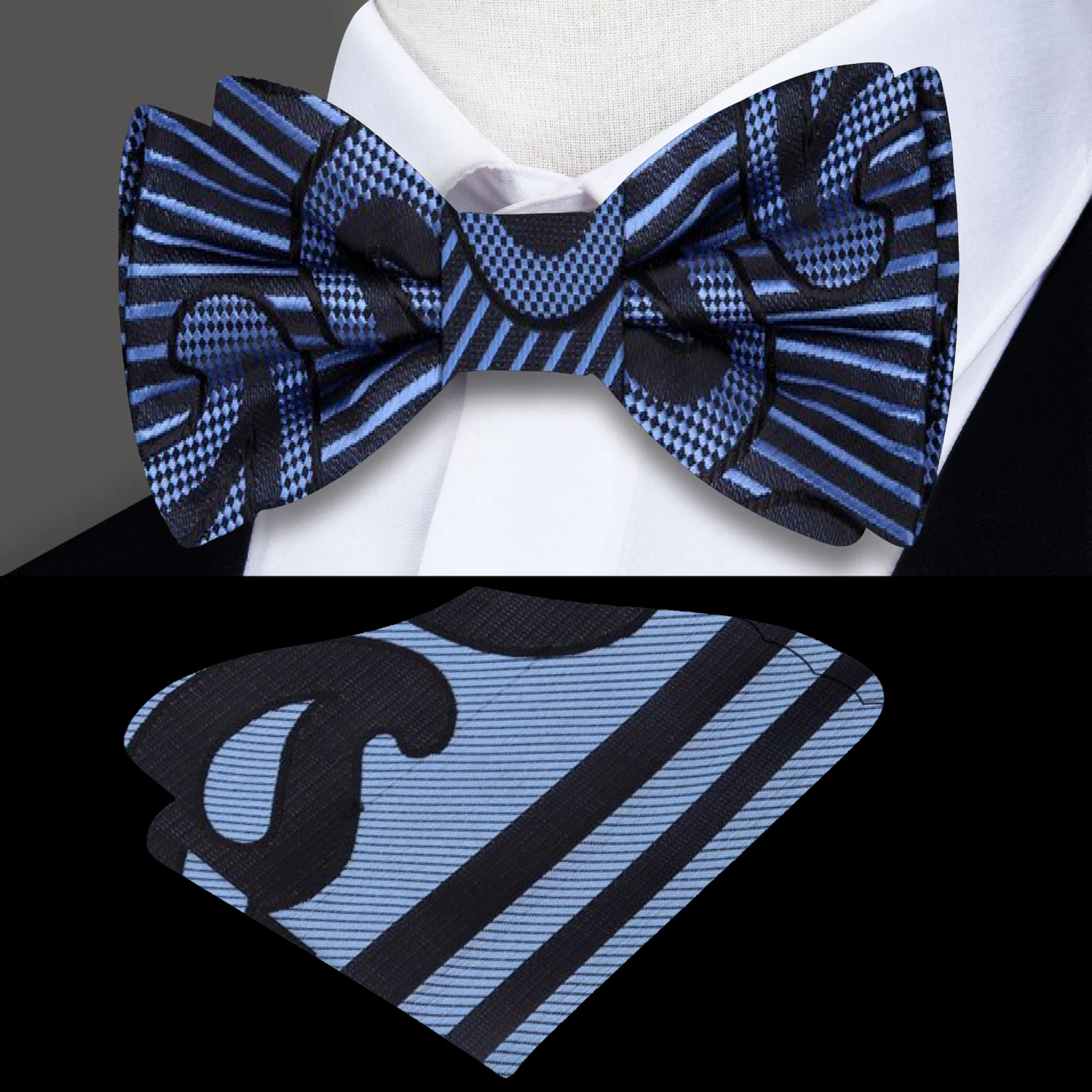 Blue paisley bow Tie and Square