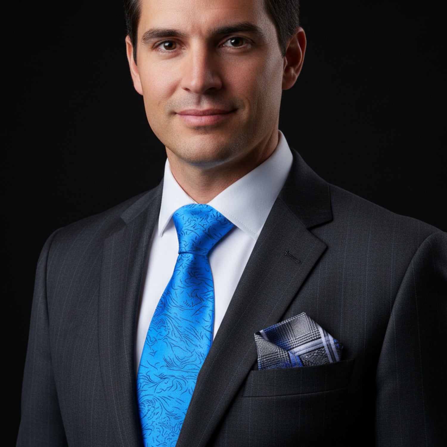 Blue Tie with Accenting Square on Man