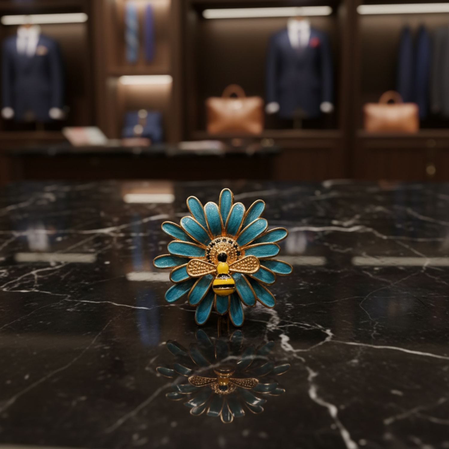 Blue Flower Honey Bee Lapel Pin