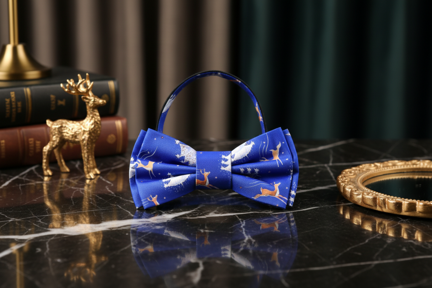 Blue Flying Reindeer Pre Tied Bow Tie