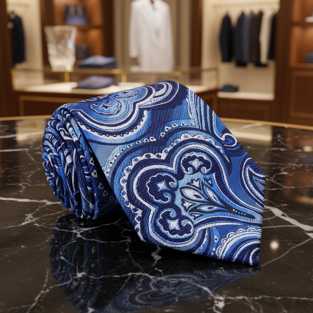 Blue Fog Paisley Necktie