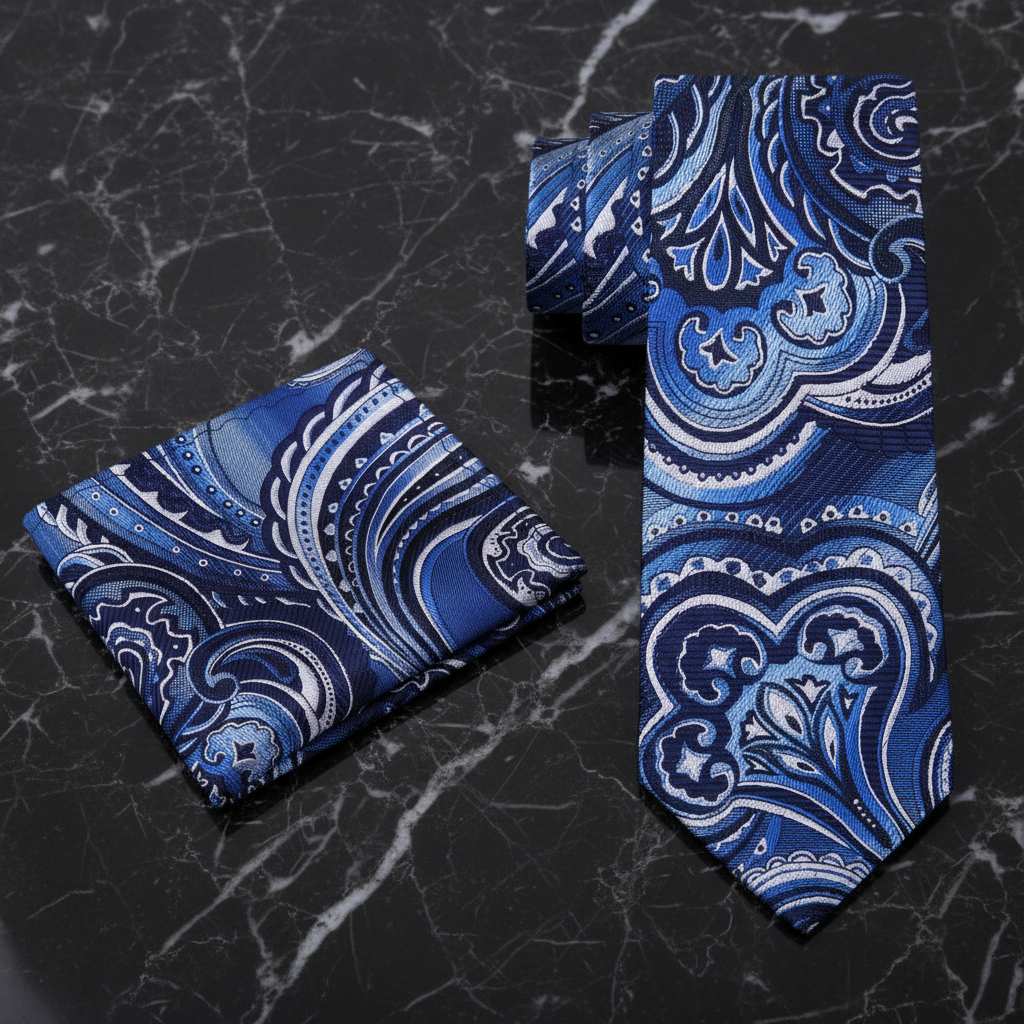 Alt Blue Fog Paisley Necktie and Matching Square