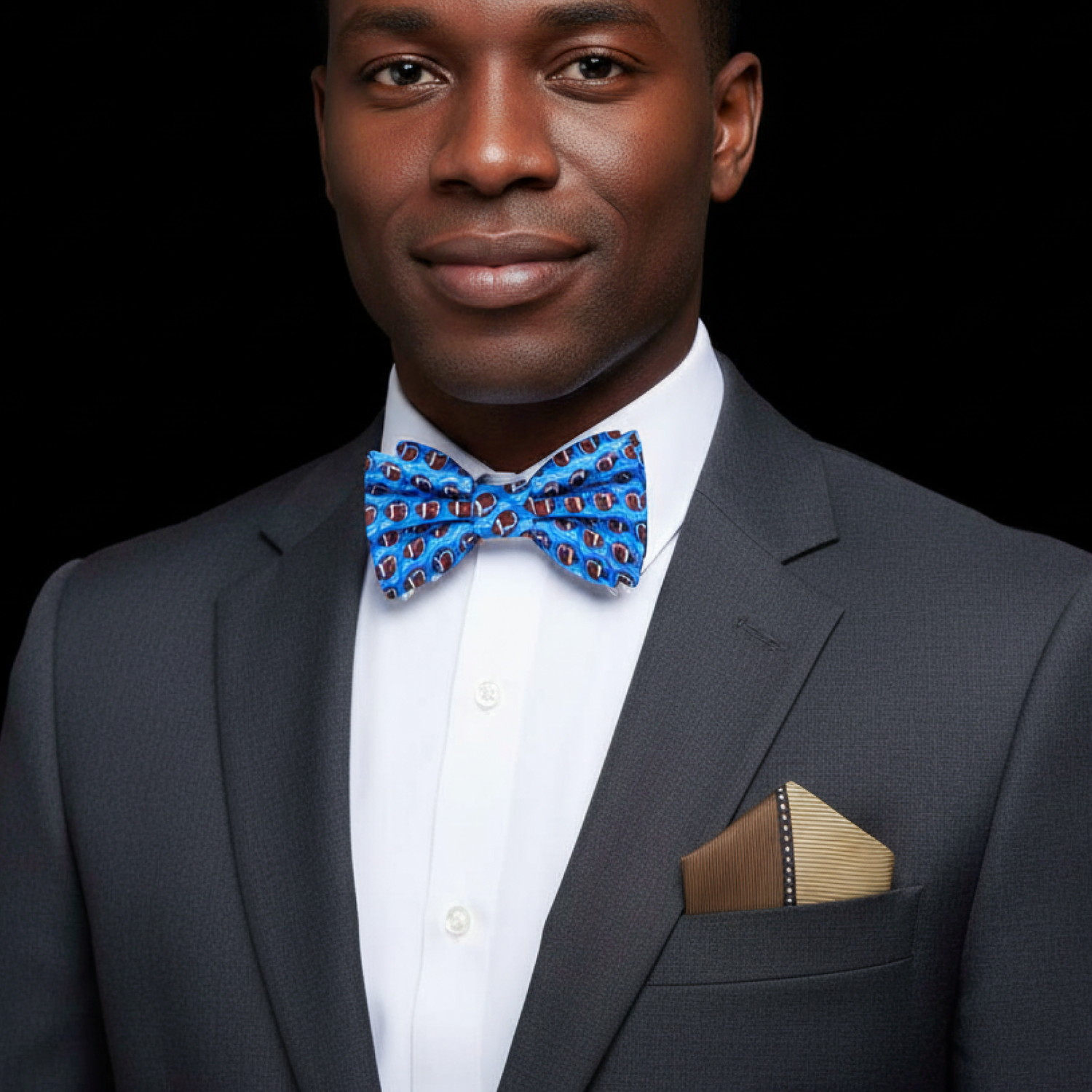 Blue with Football Bow Tie and Accenting Pocket Square