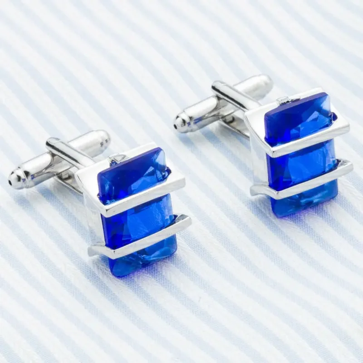 View 2: Chrome Blue Cufflink