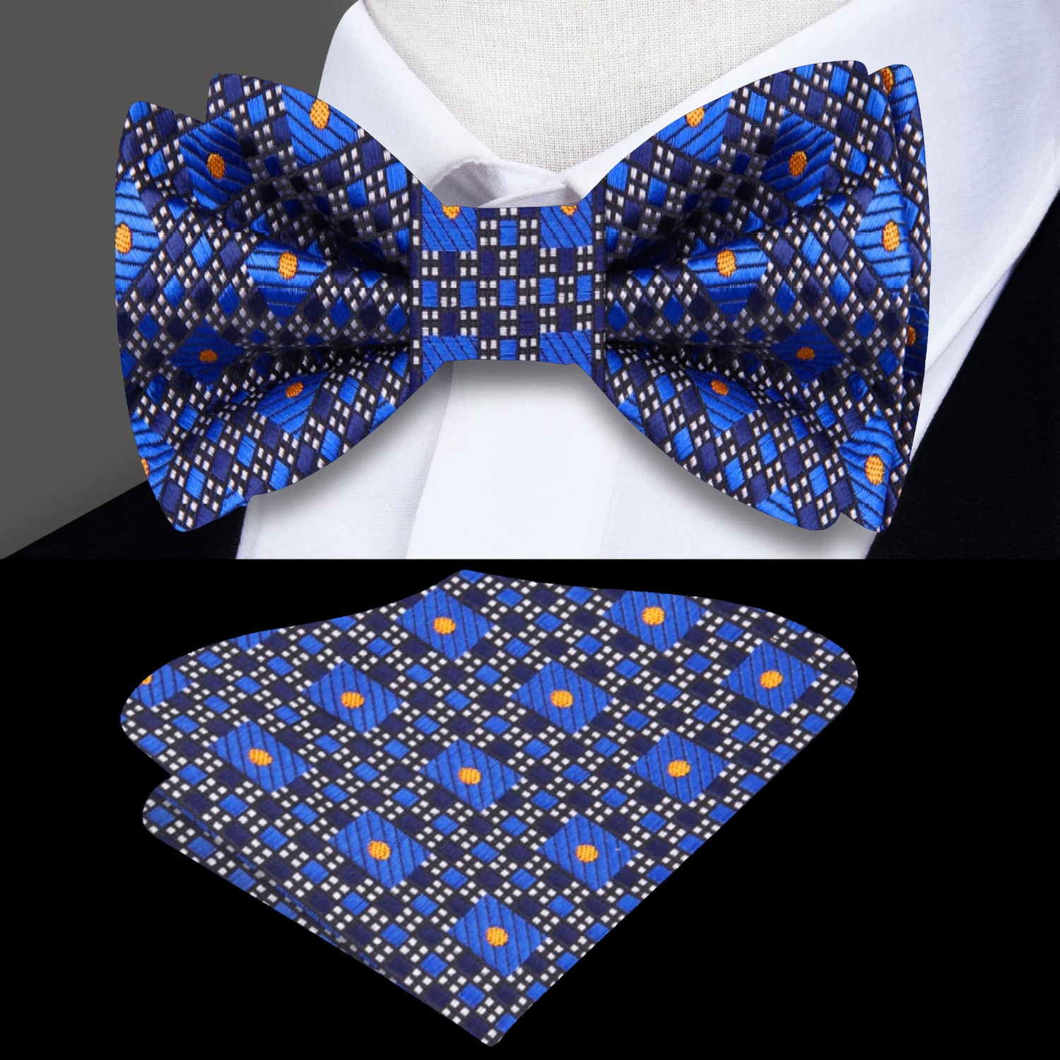 Main: Shades of Blue Geometric Blocks Bow Tie and Matching Square