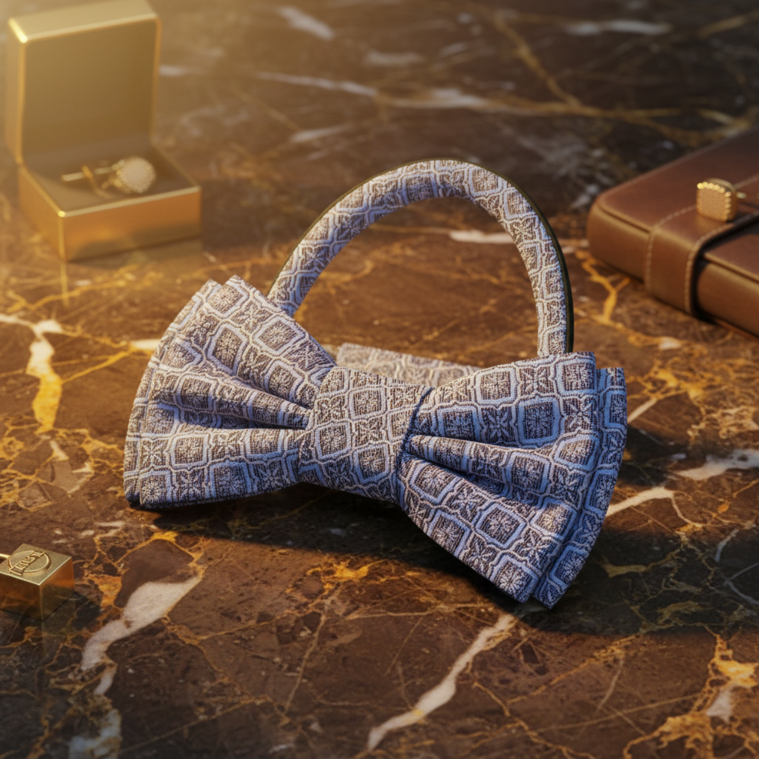 Blue Geometric Bow Tie Pre Tied