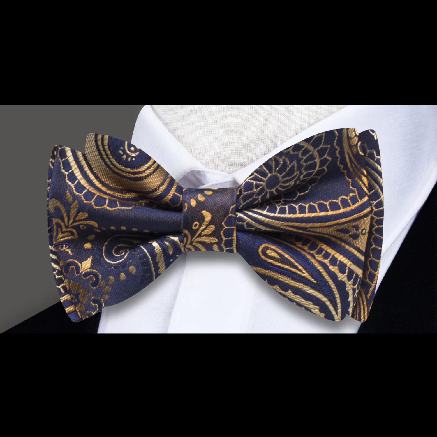 Blue, Gold Paisley Bow Tie