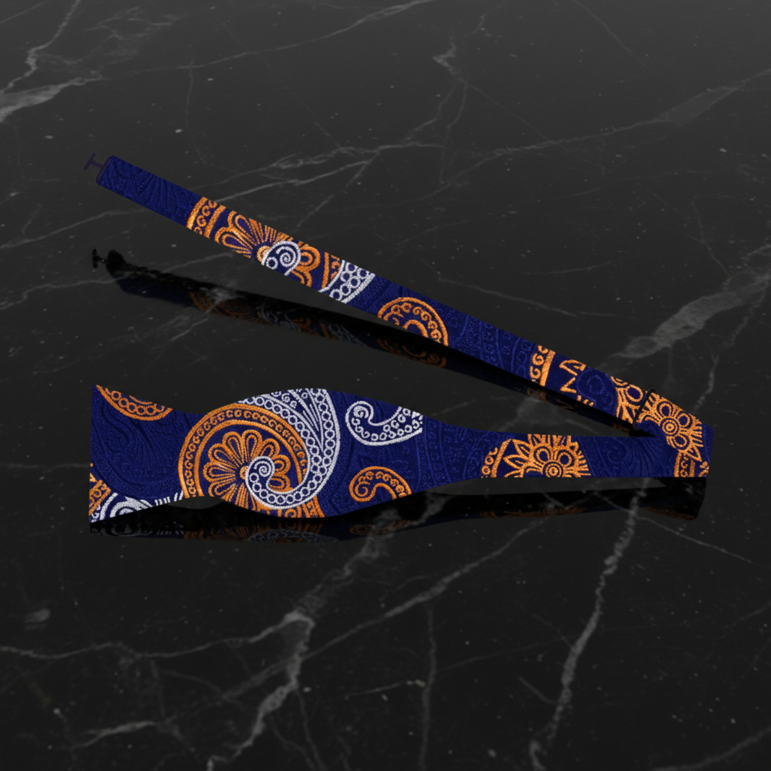 Self Tie: Blue, Yellow, White Paisley Bow Tie