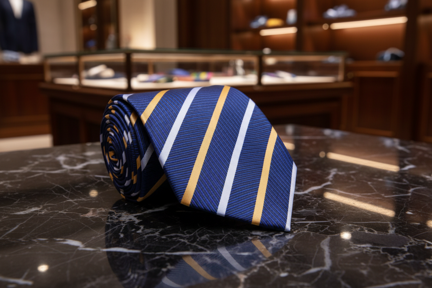 Blue, Yellow, White, Stripe Tie