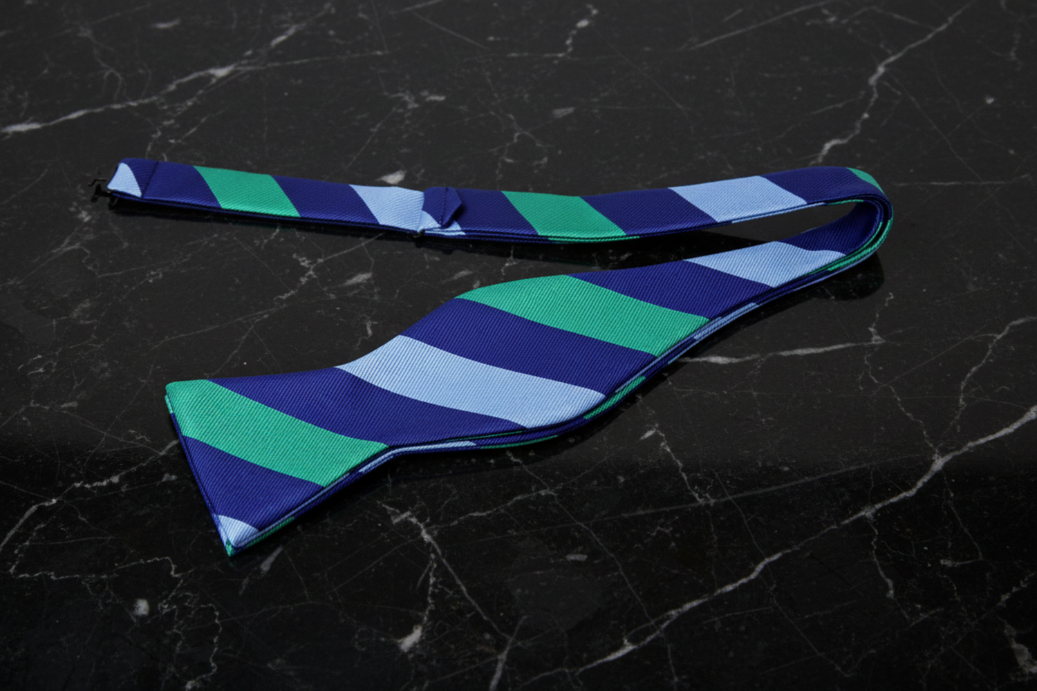 Blue Green Stripe Bow Tie Self Tie