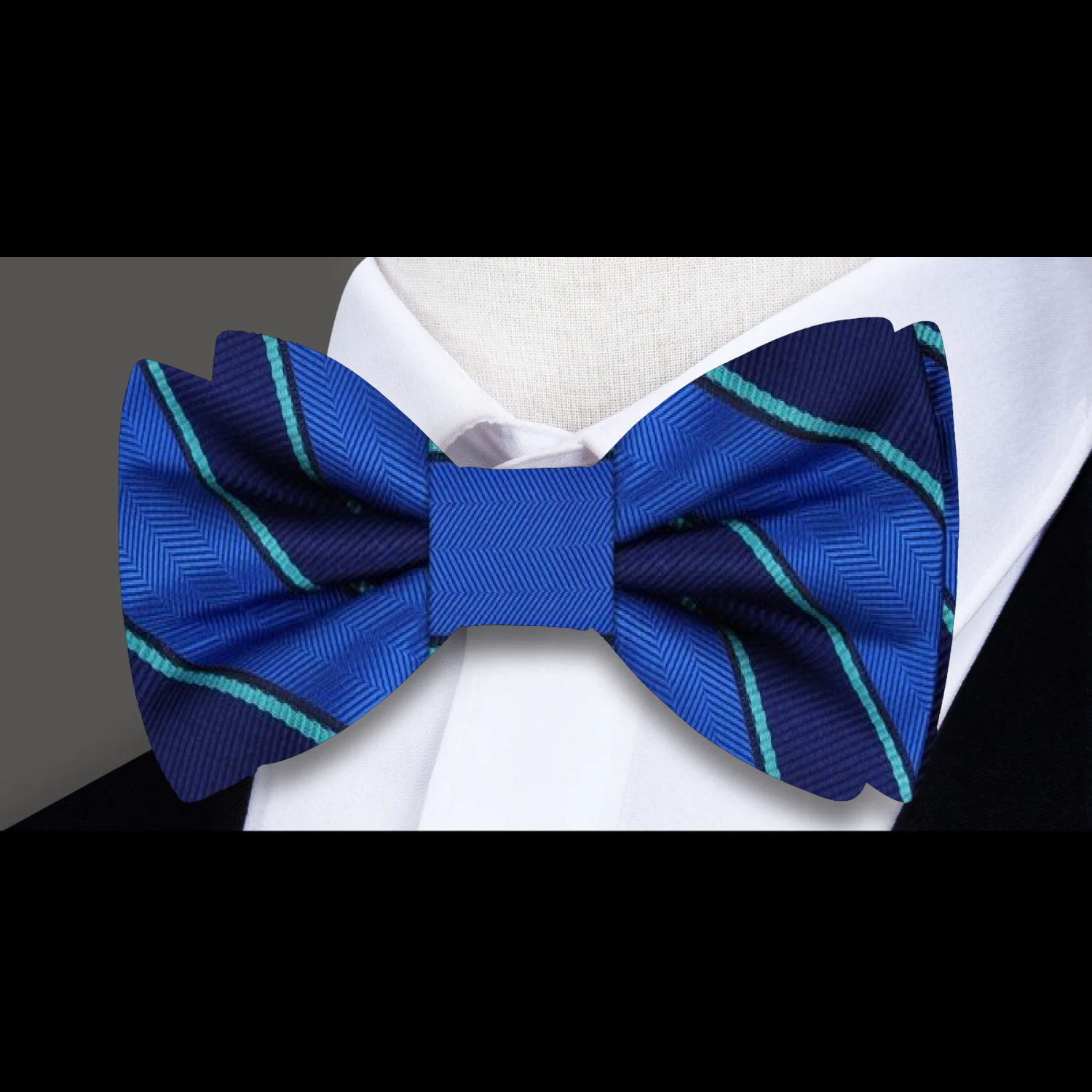 Blue, Green Stripe Bow Tie||Blue, Green