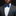 Man wearing blue stripe bow tie and square

