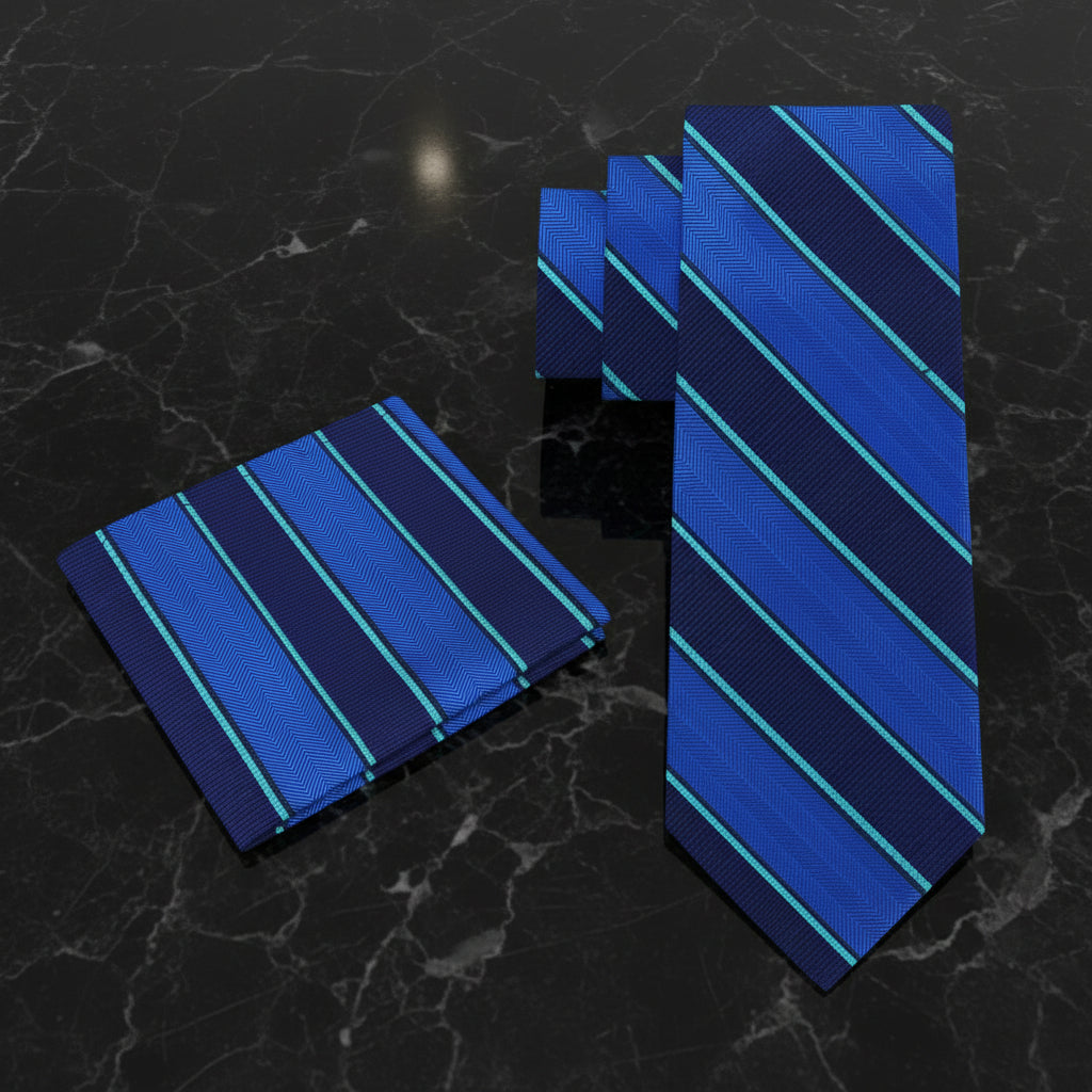 Alt Blue Green Stripe Necktie and square