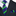 Navy blue tie with green stripes worn with a black suit jacket.