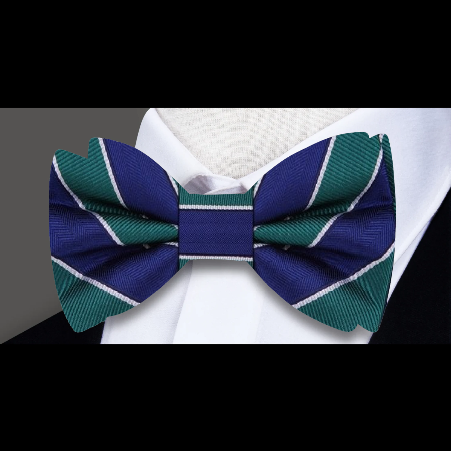 Blue, Green Stripe Bow Tie
