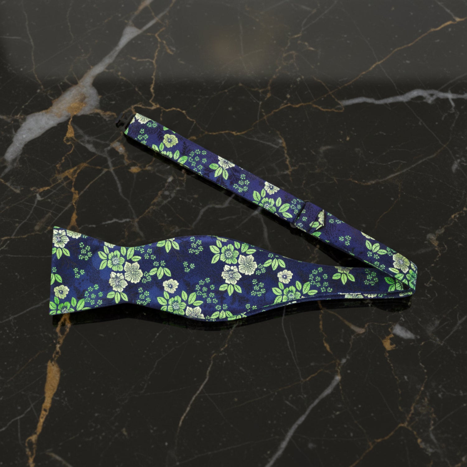 Dark Blue Green Original Floral Bow Tie Self Tie