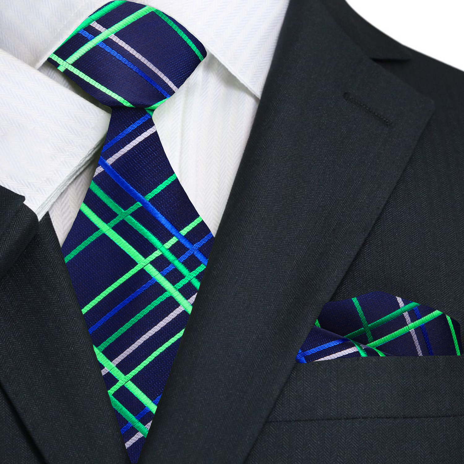 Blue Green Legion Lines Necktie and Square