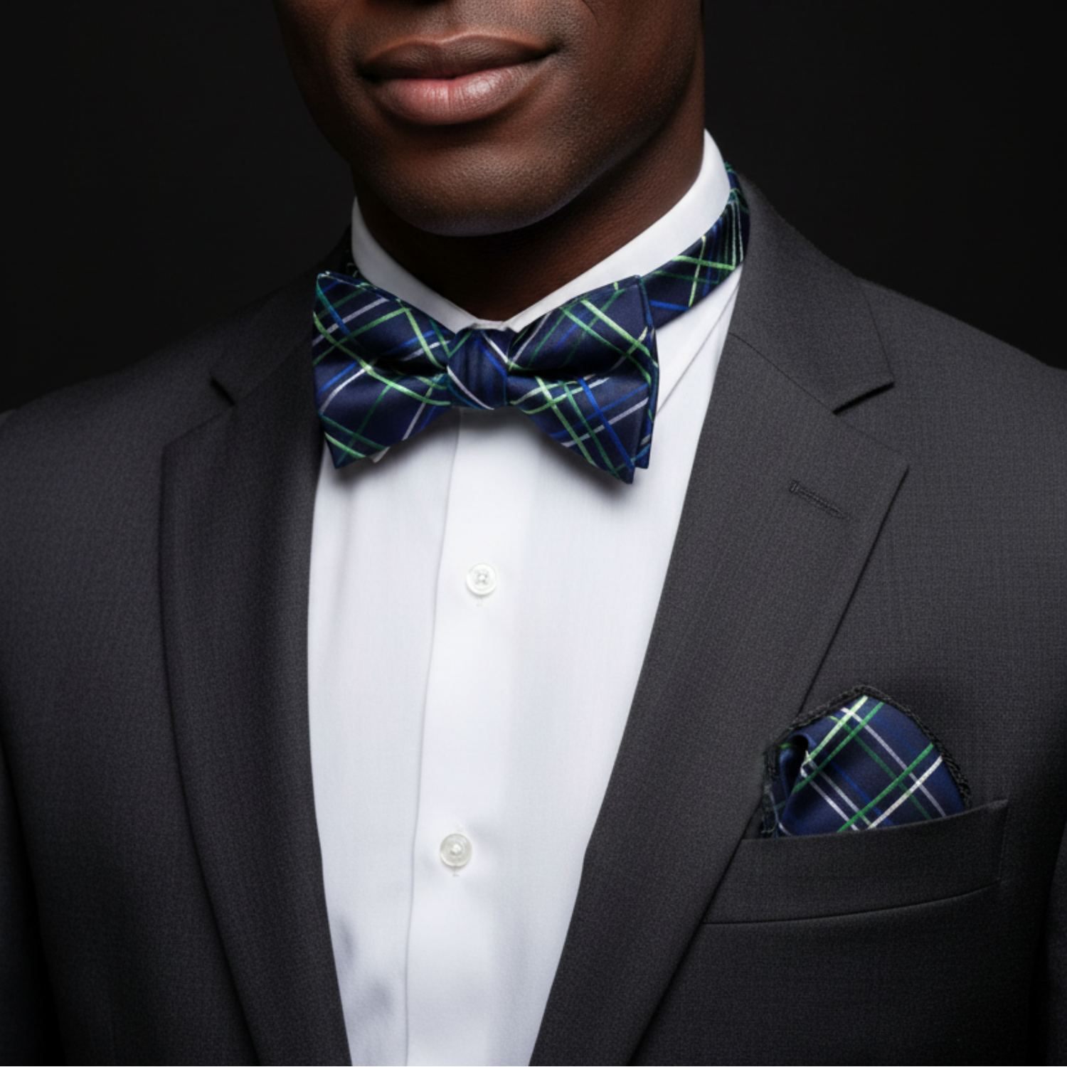 Navy Plaid Self-Tie Bow Tie with Color Accents