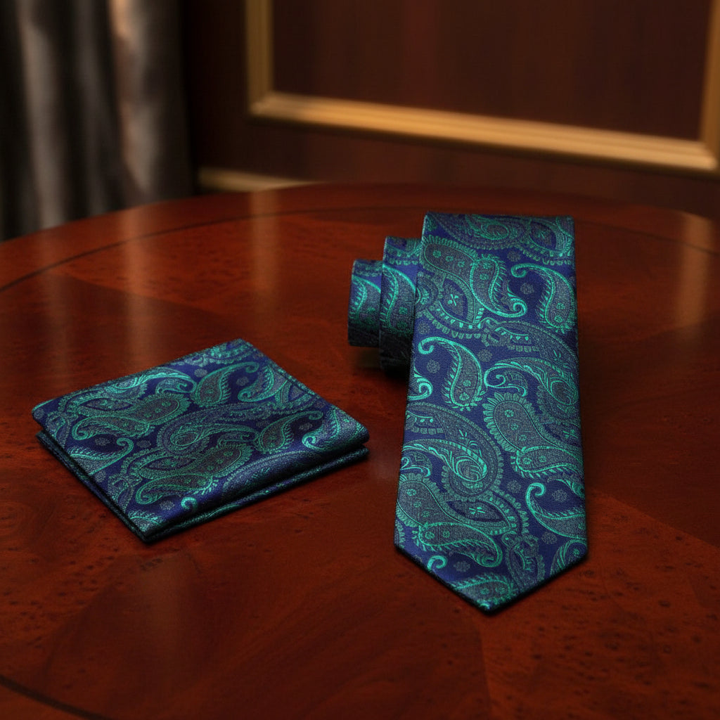 Alt view A Green, Blue Paisley Pattern Necktie and square