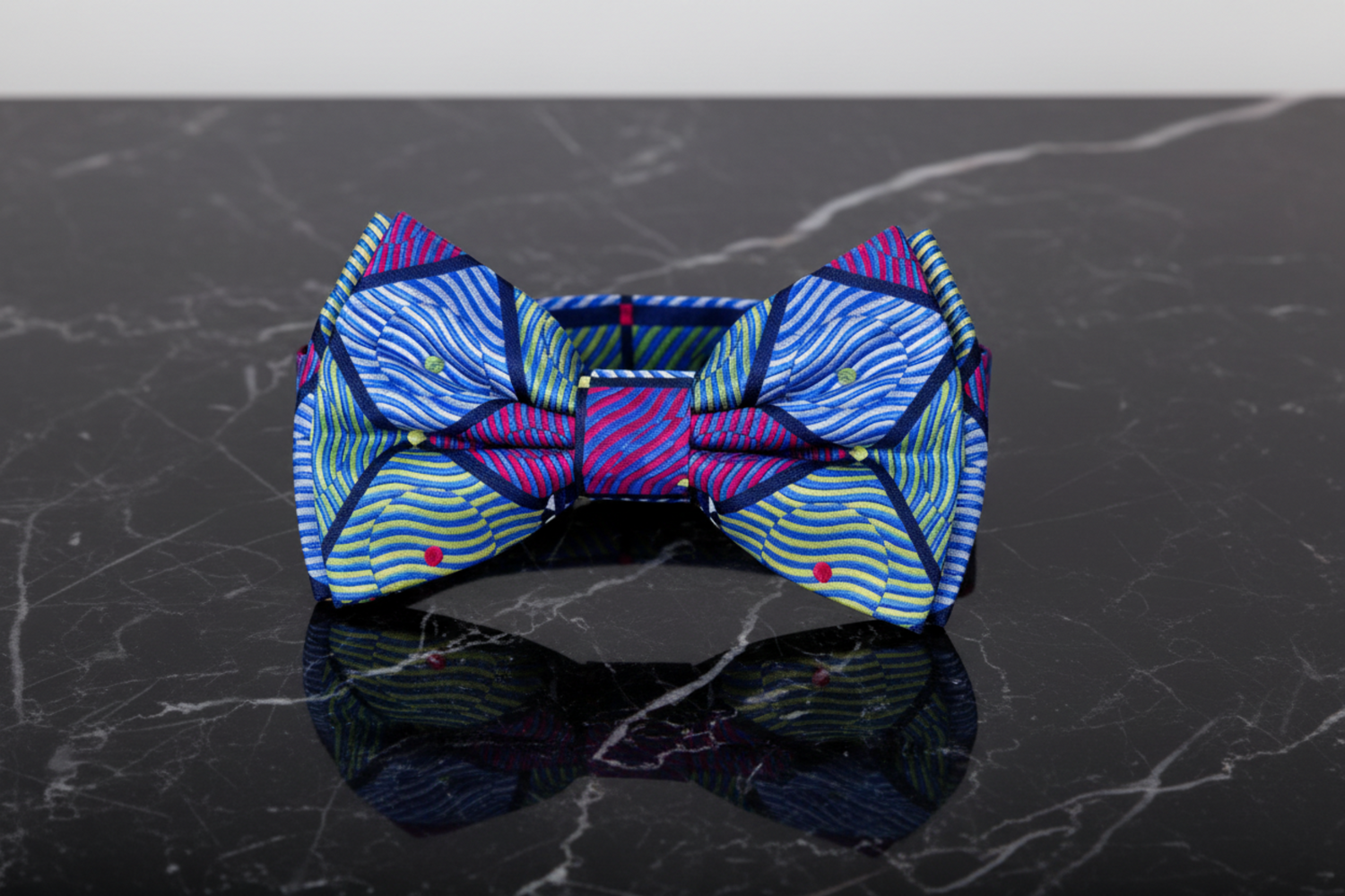 A Purple, Blue Green, Yellow Geometric Diamond with Dot Pattern Bow tie Pre Tied