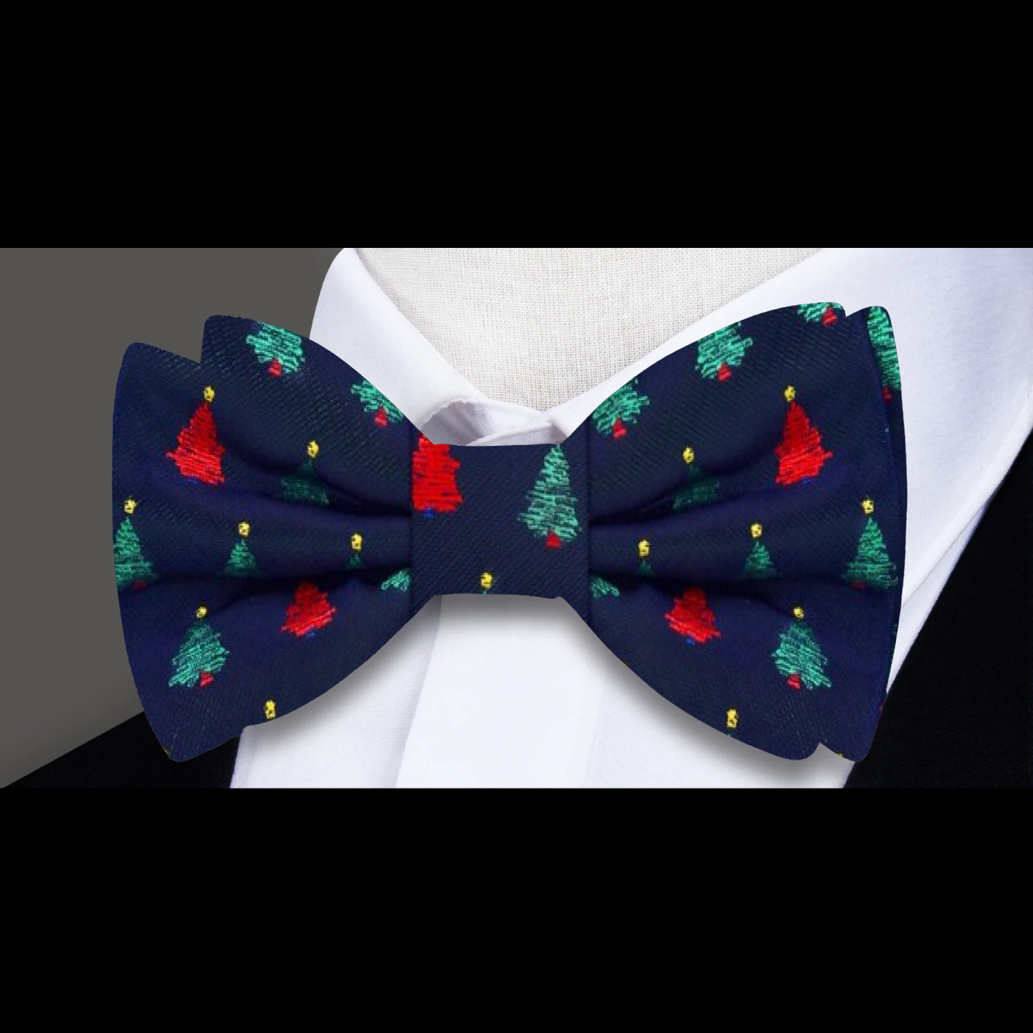 Blue with Green and Red Christmas Trees Bow Tie 