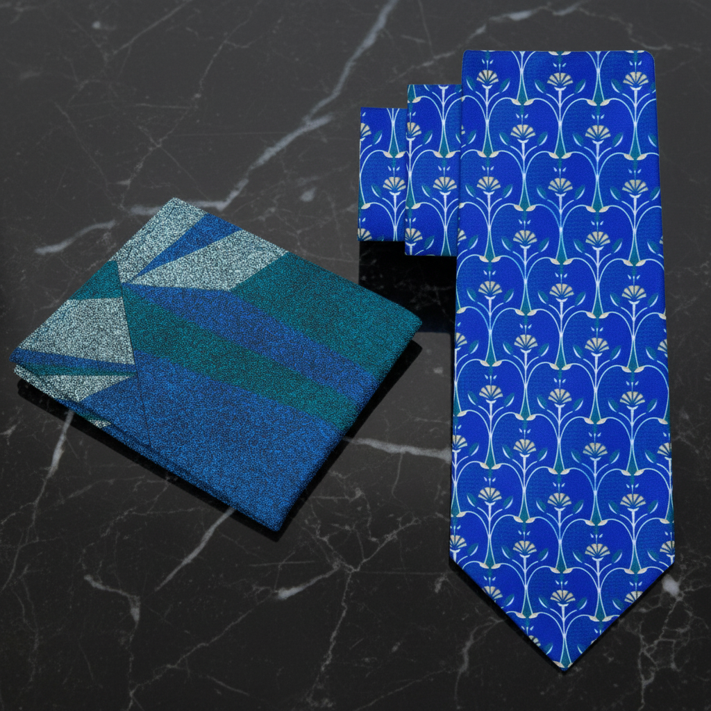 Alt View Blue Apple Slices Necktie and Accenting Square