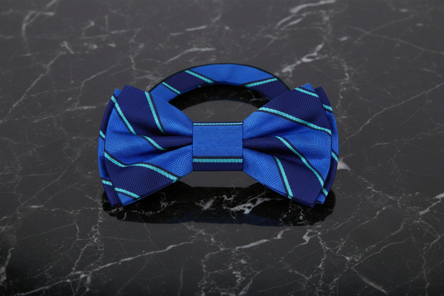 Blue, Green Stripe Bow Tie Pre Tied