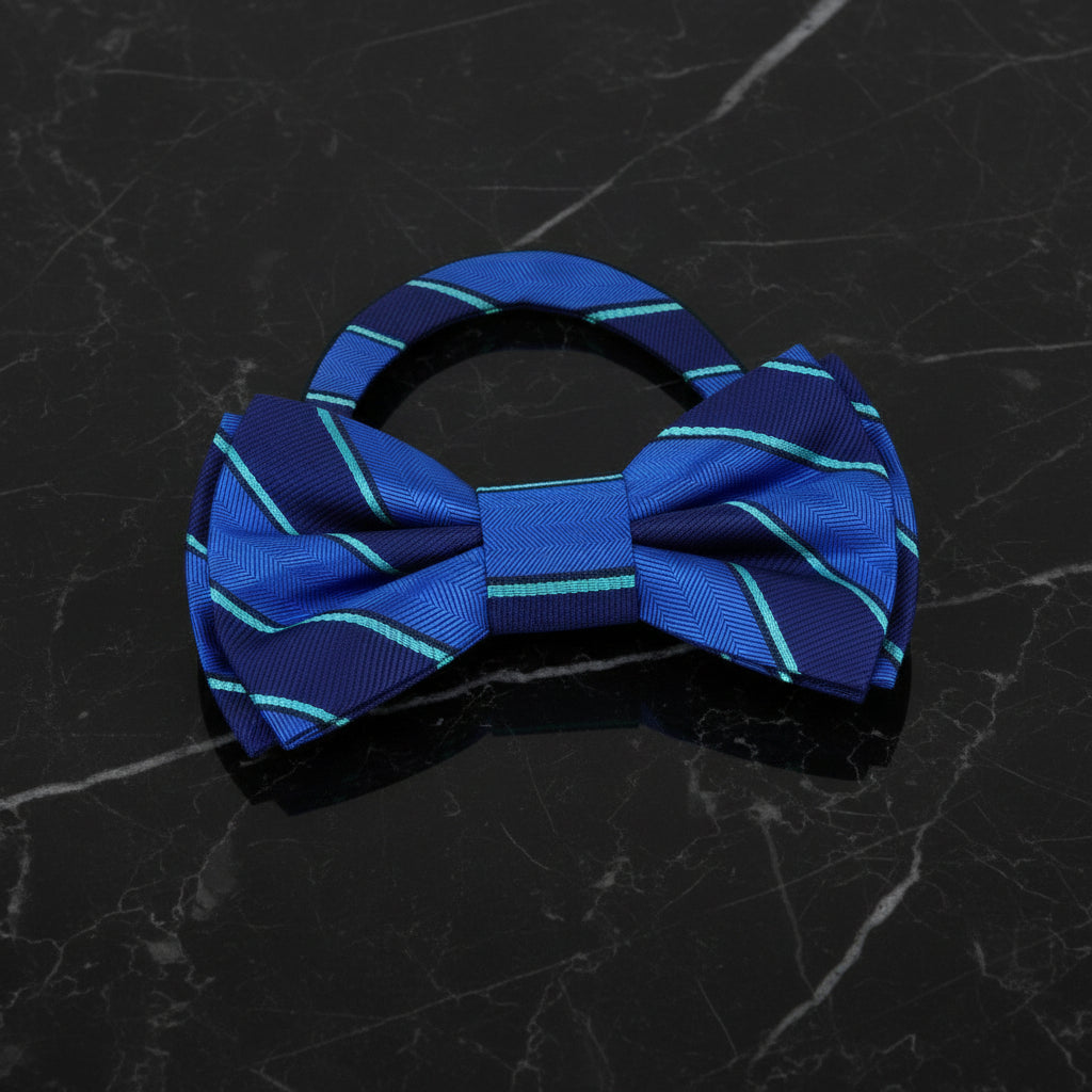 Blue, Green Block Stripe Bow Tie Pre Tued