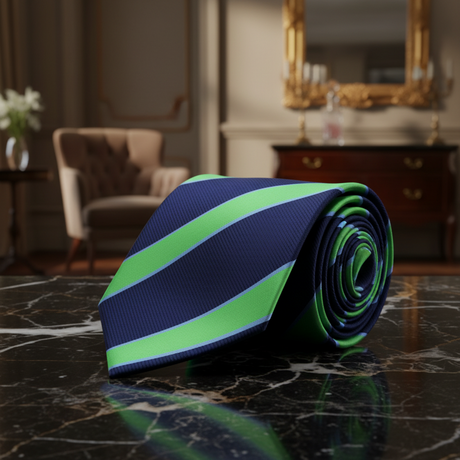 Blue and Green Black Stripe Necktie