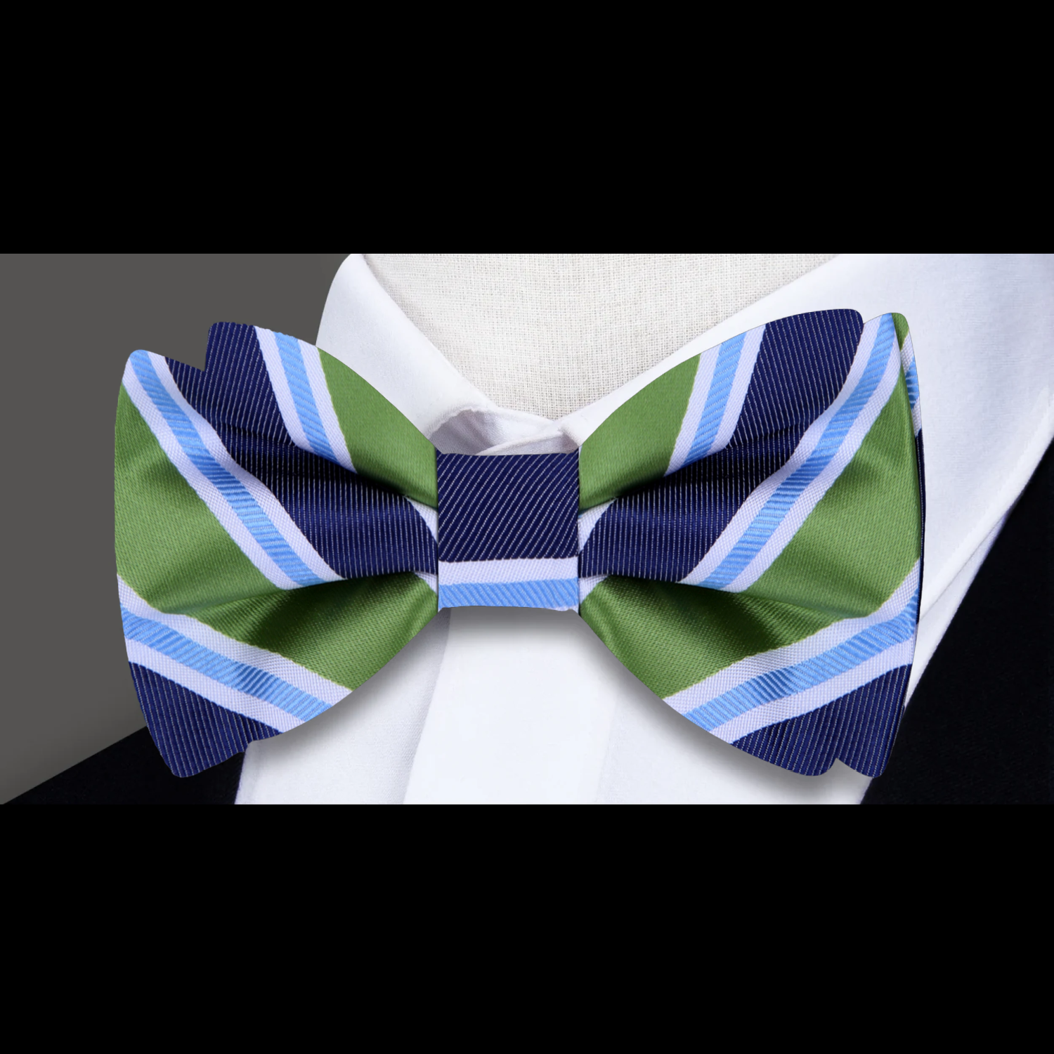 Green, Blue White Stripe Bow Tie