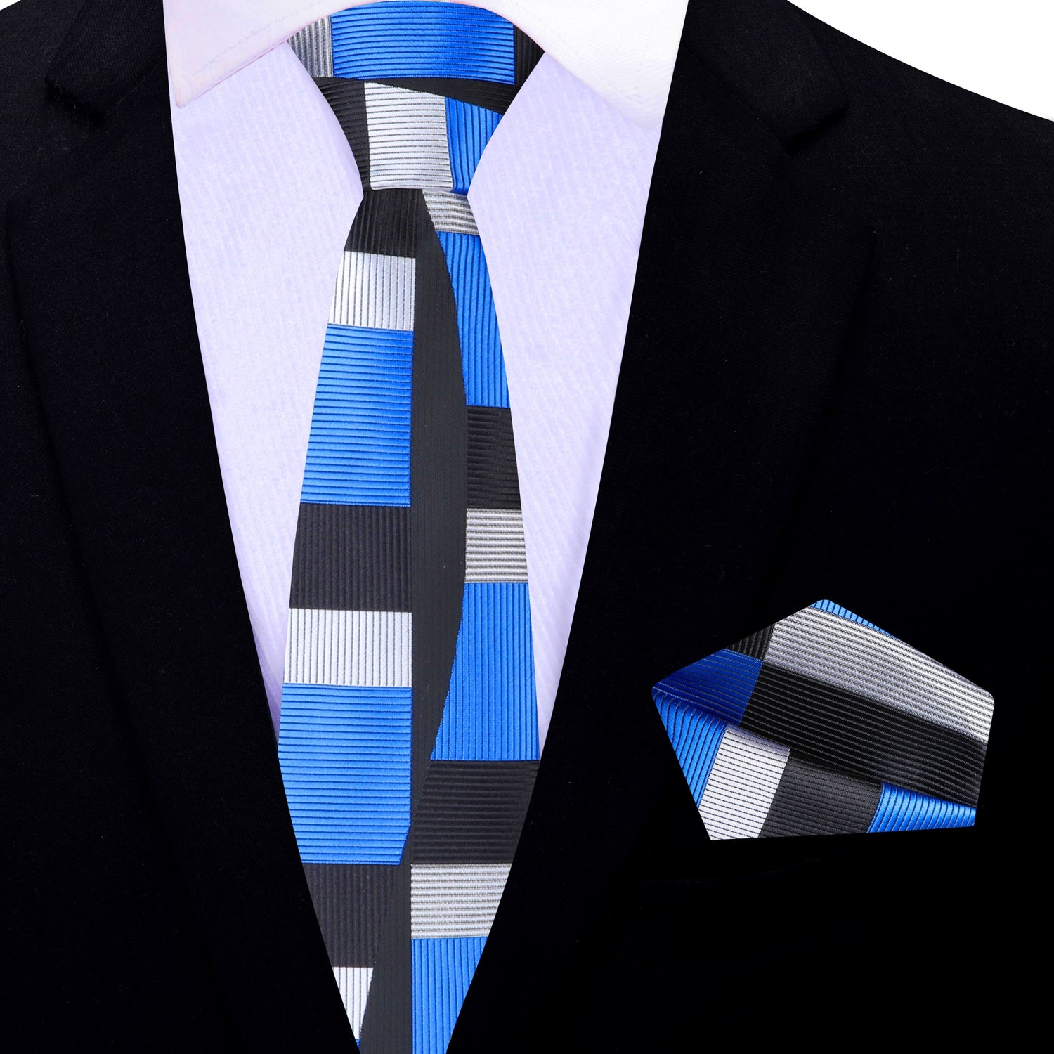 Thin: Blue, Grey Abstract necktie and Square