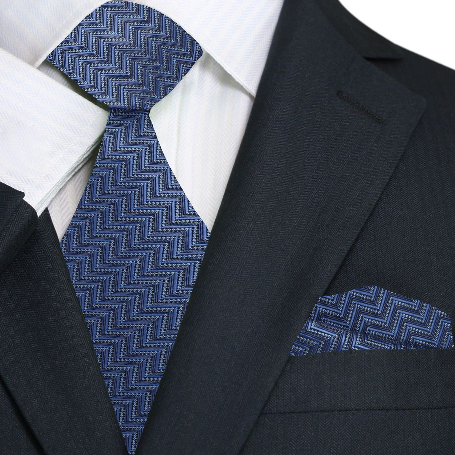 Premium Blue Chevrons Tie and Matching Square