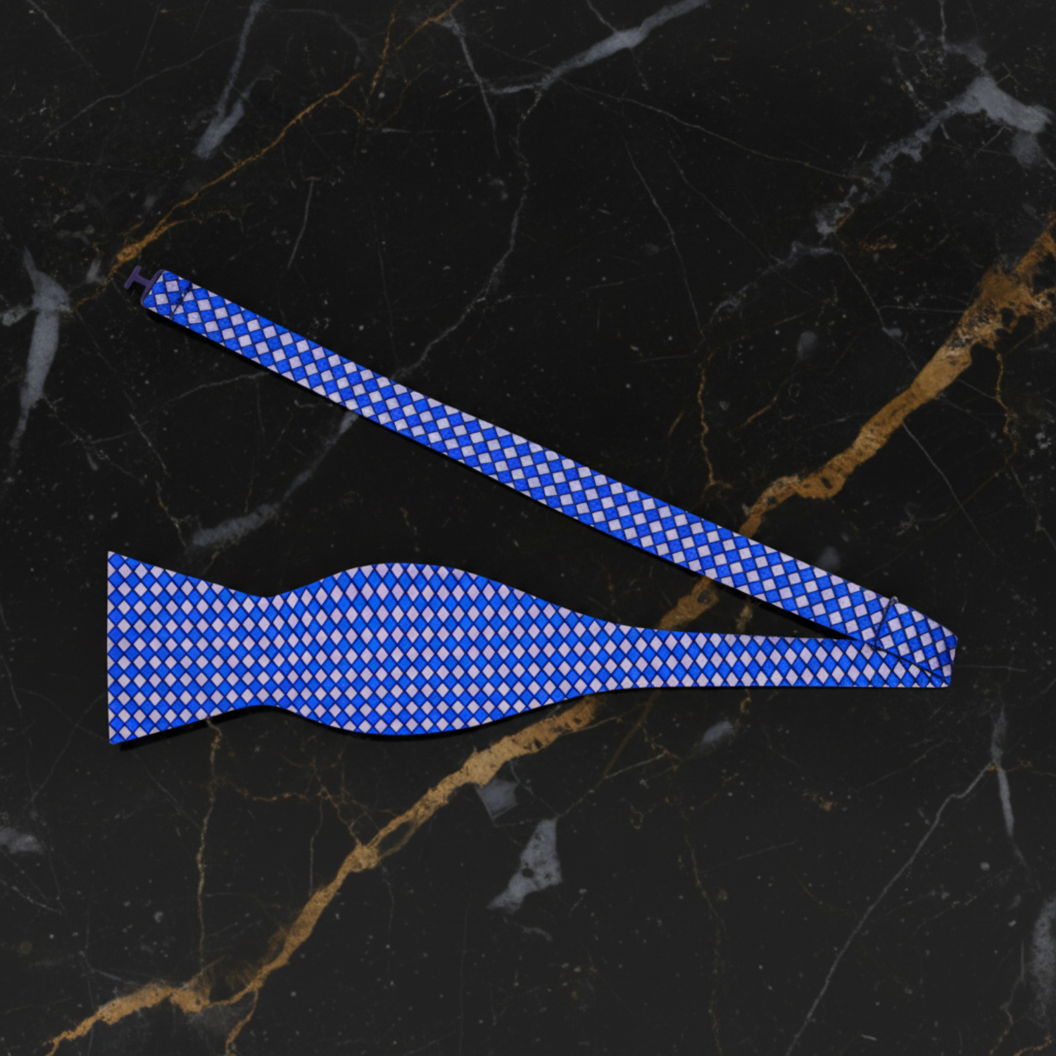Self Tie: Blue, Grey Diamonds Bow Tie