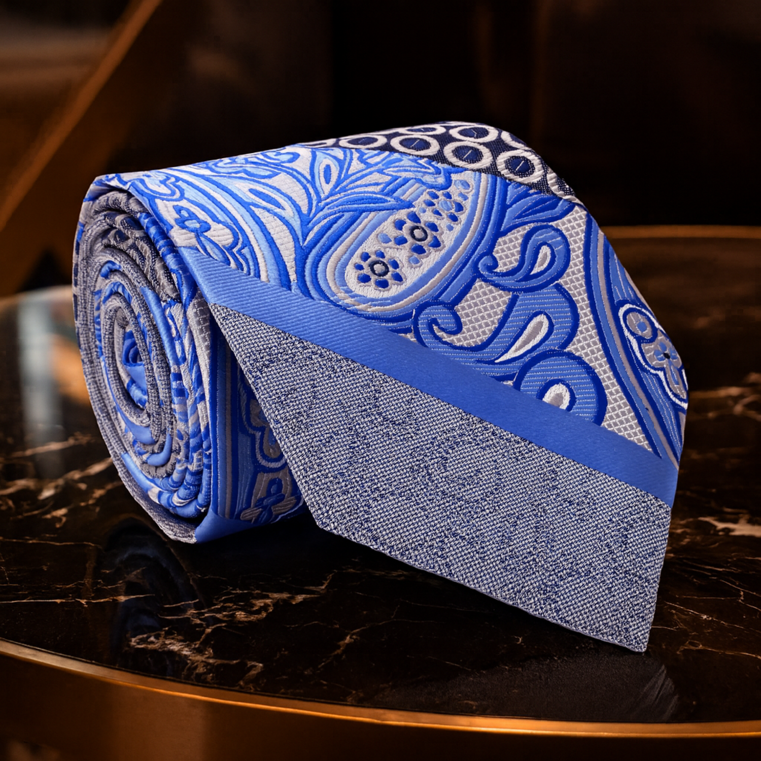 Blue Grey Abstract Paisley Tie  