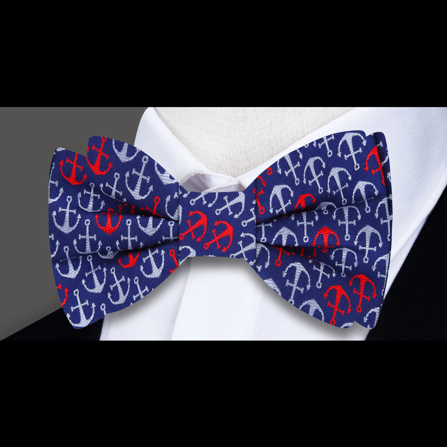 Blue, Red, Grey Anchors Bow Tie