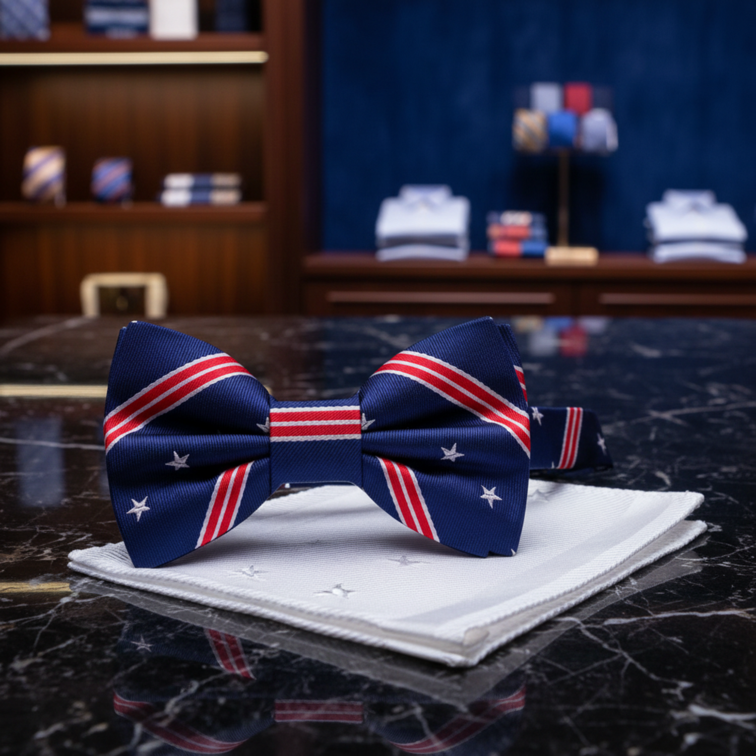 Blue Red White Stars Stripes Bow Tie and Square
