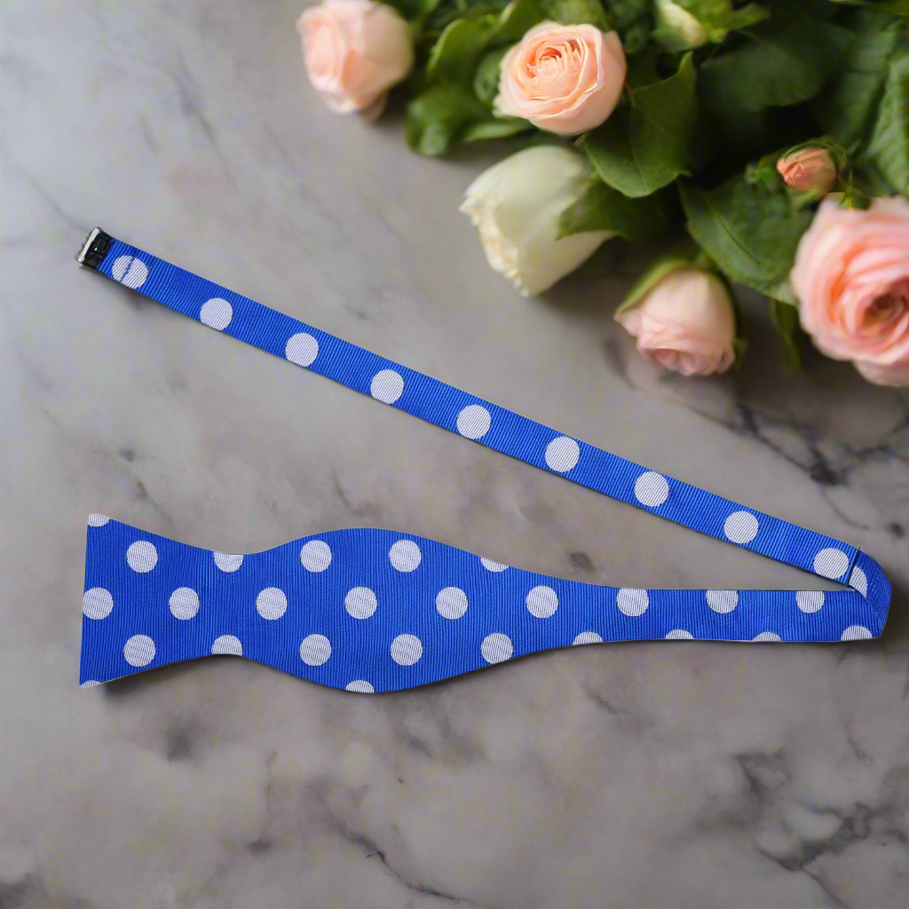 Blue, Grey Self Tie Polka Bow Tie