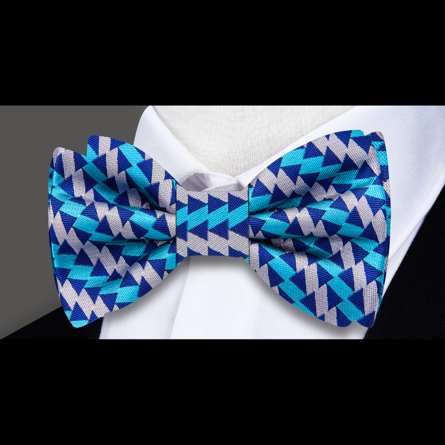 Turquoise, Royal Blue and Silver Geometric Bow Tie
