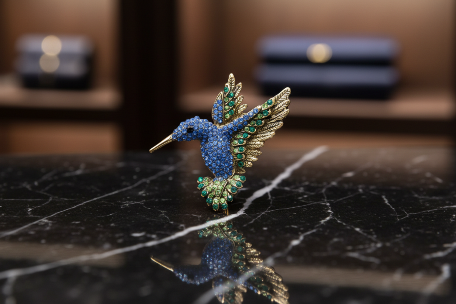 Blue Gemstone Hummingbird Lapel Pin