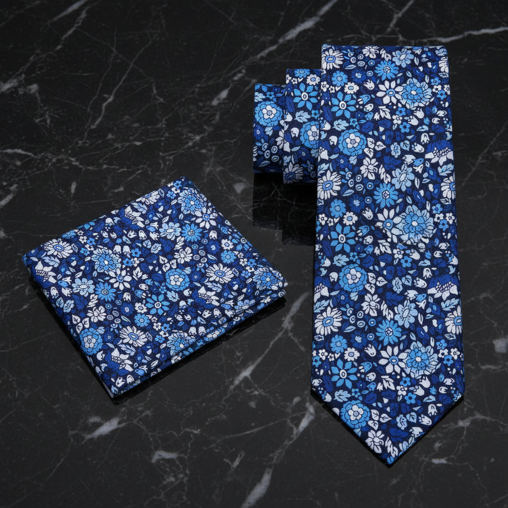 Alt Shades of Blue Tie and Pocket Square||Blue