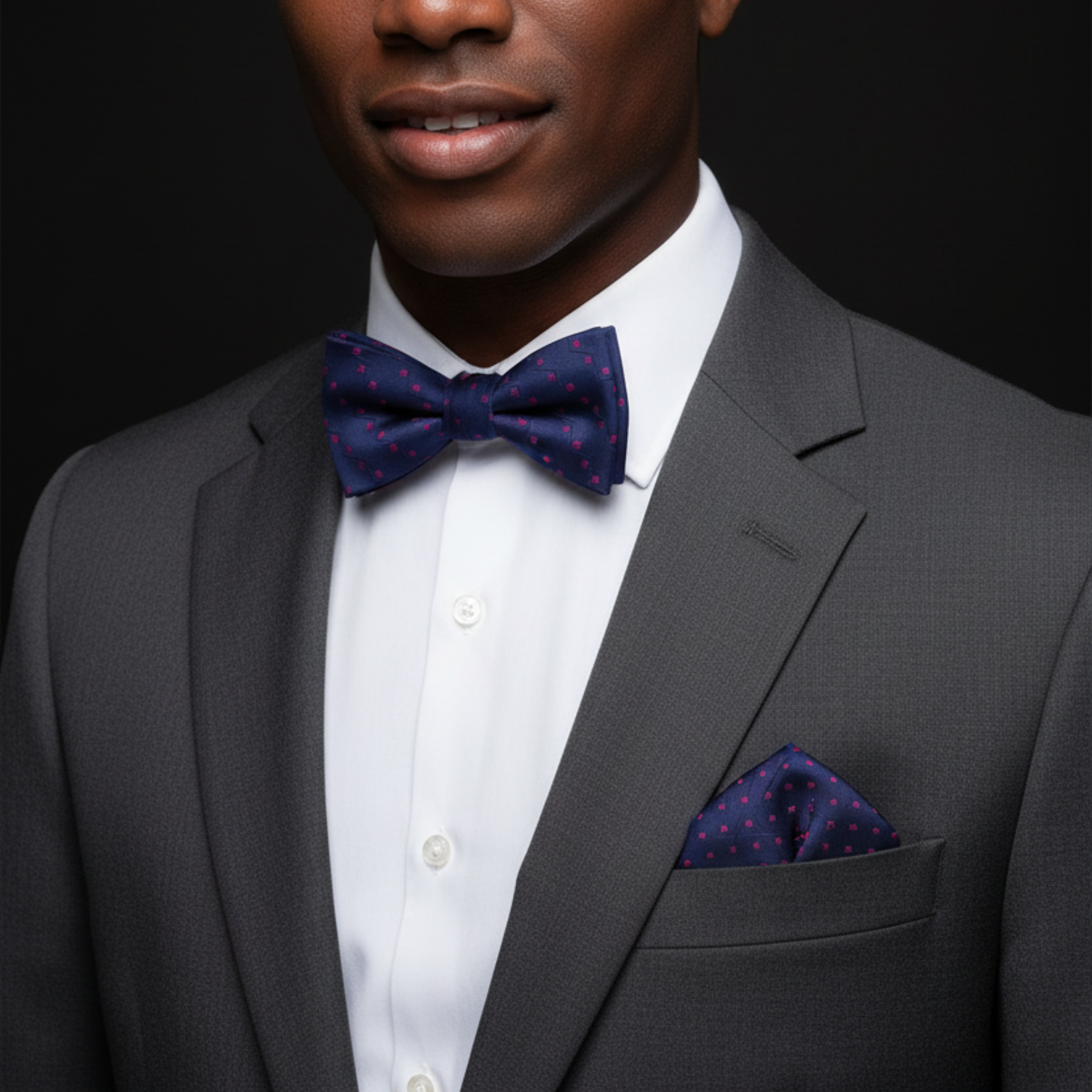 Navy Blue and Magenta Geometric Bow Tie