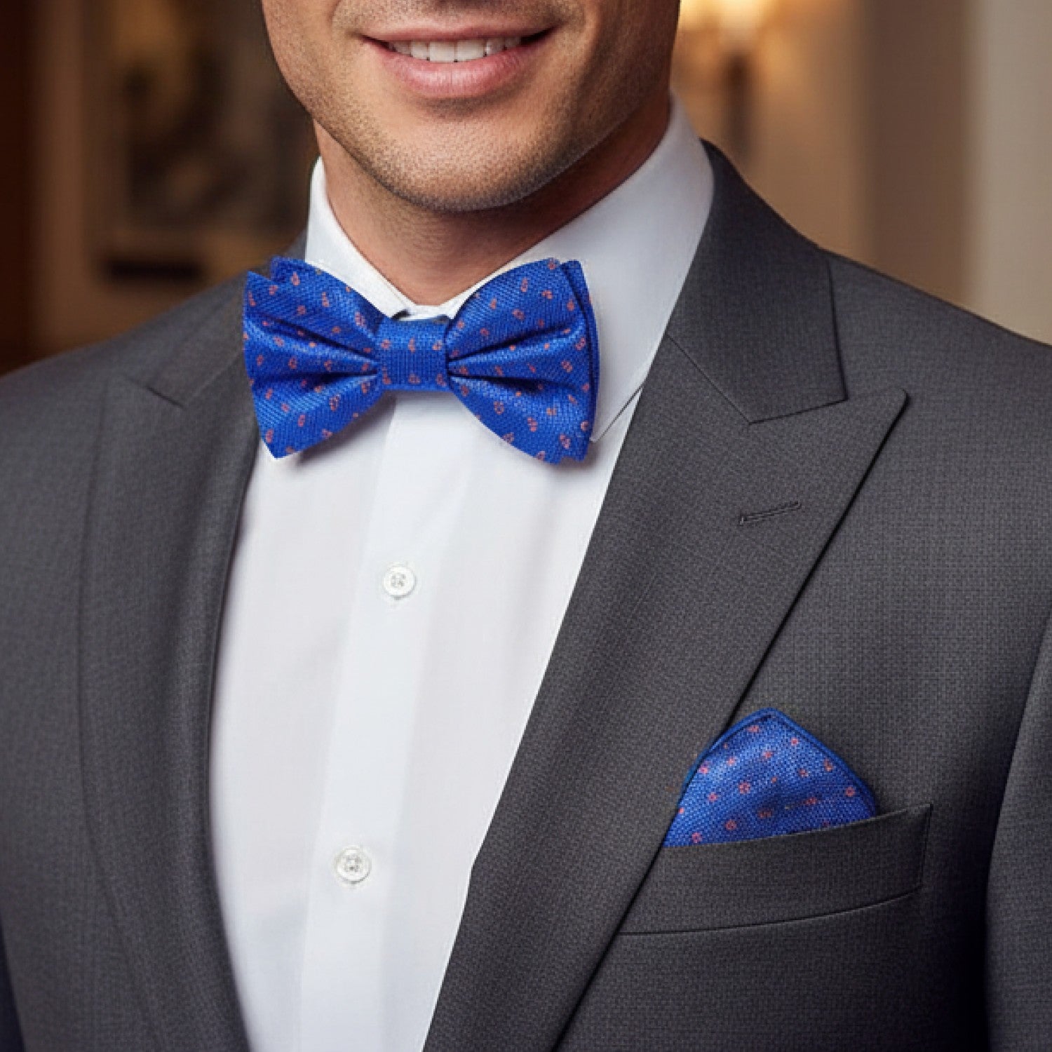 Blue Paisley Bow Tie and Square on man
