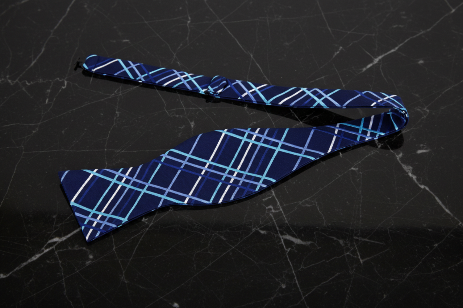 Blue, Light Blue Plaid Bow Tie Self tie