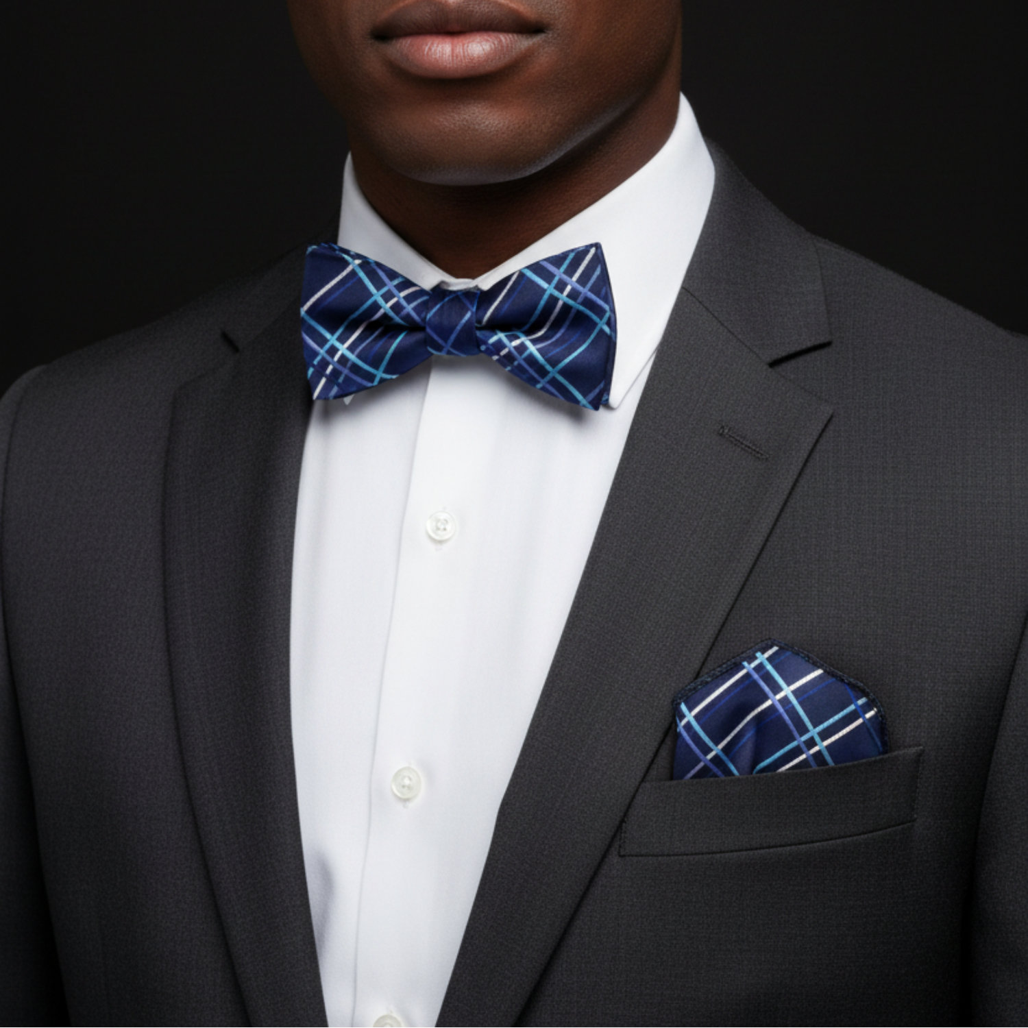 Navy Plaid Self-Tie Bow Tie with Color Accents