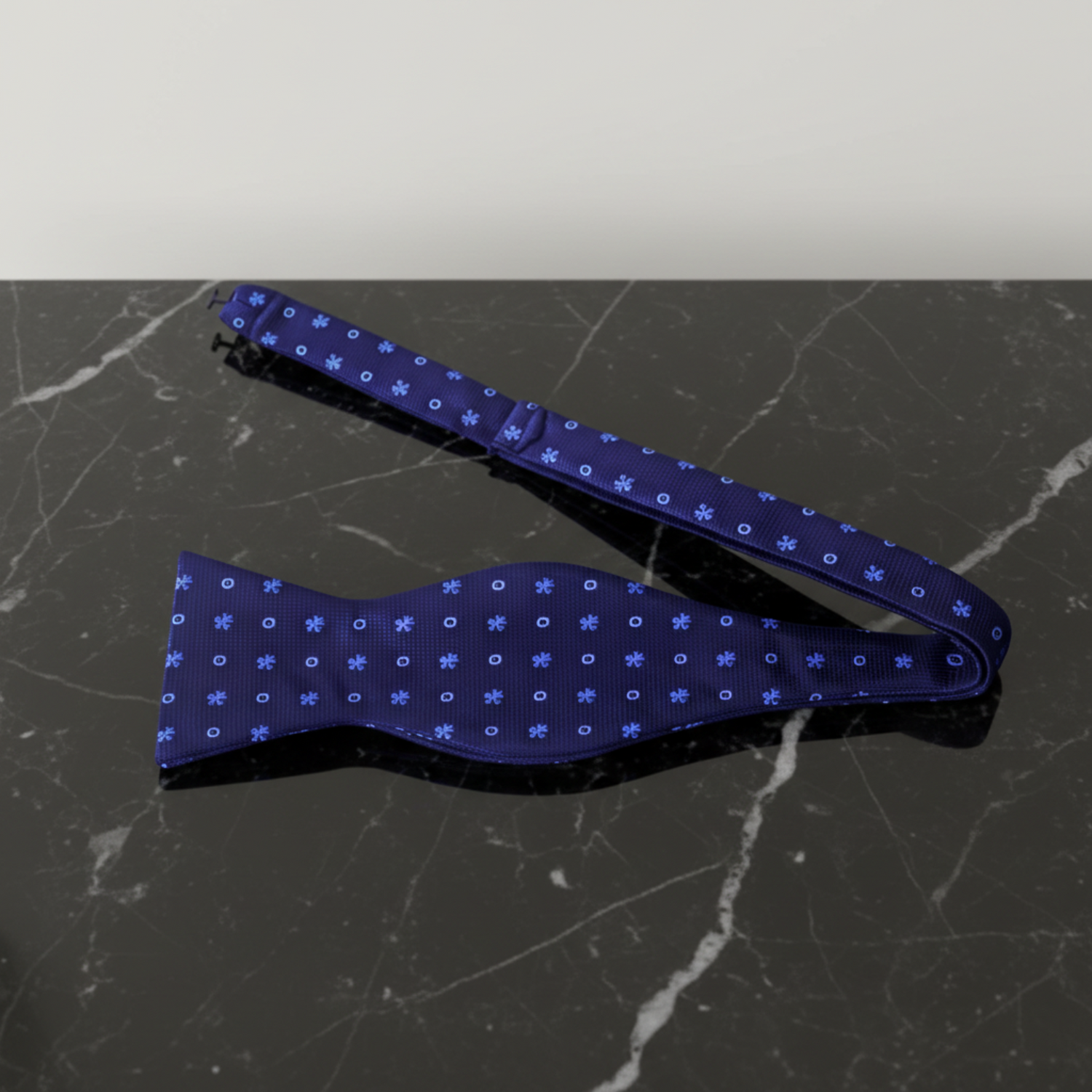 Dark Blue with Light Blue Small Flowers Bow Tie self Tie