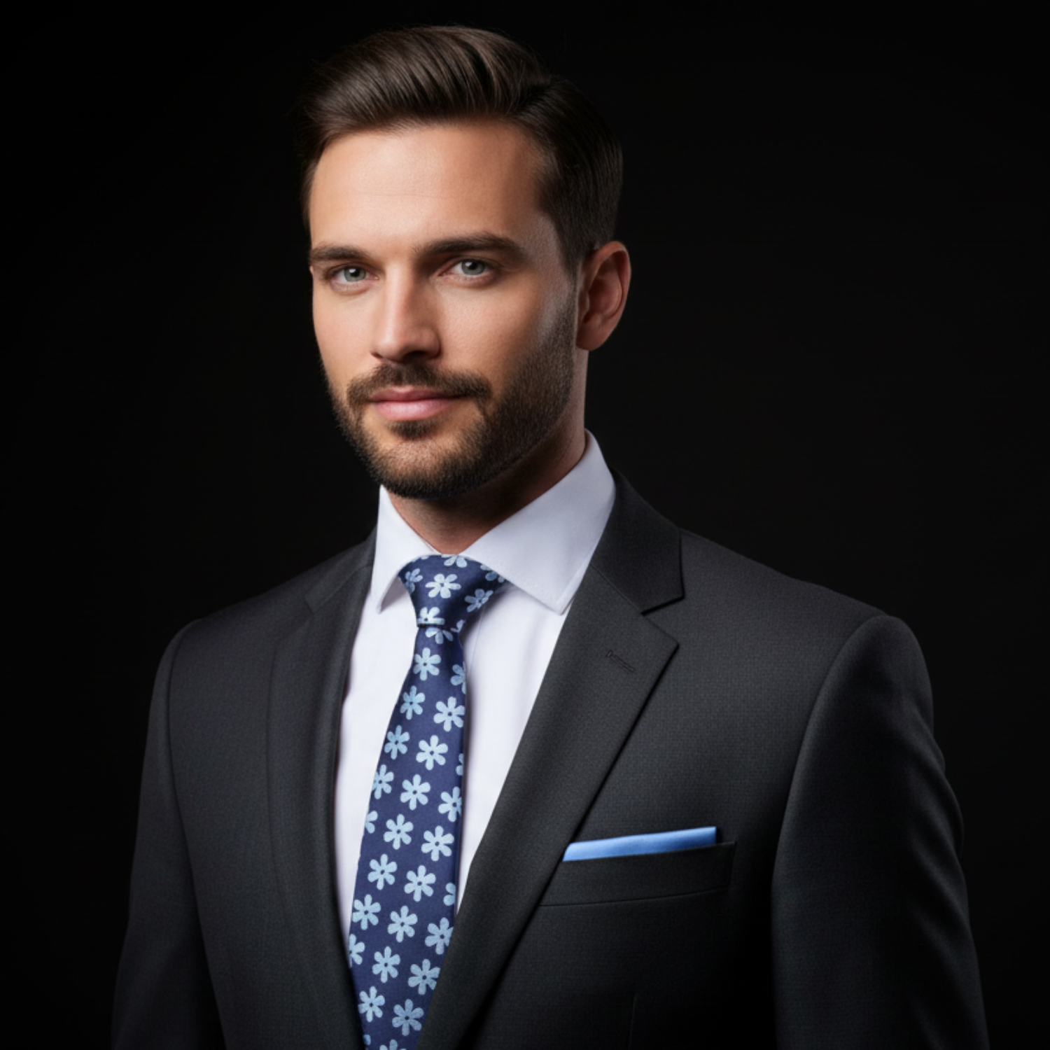 Dark Blue & Light Blue Daisies Necktie