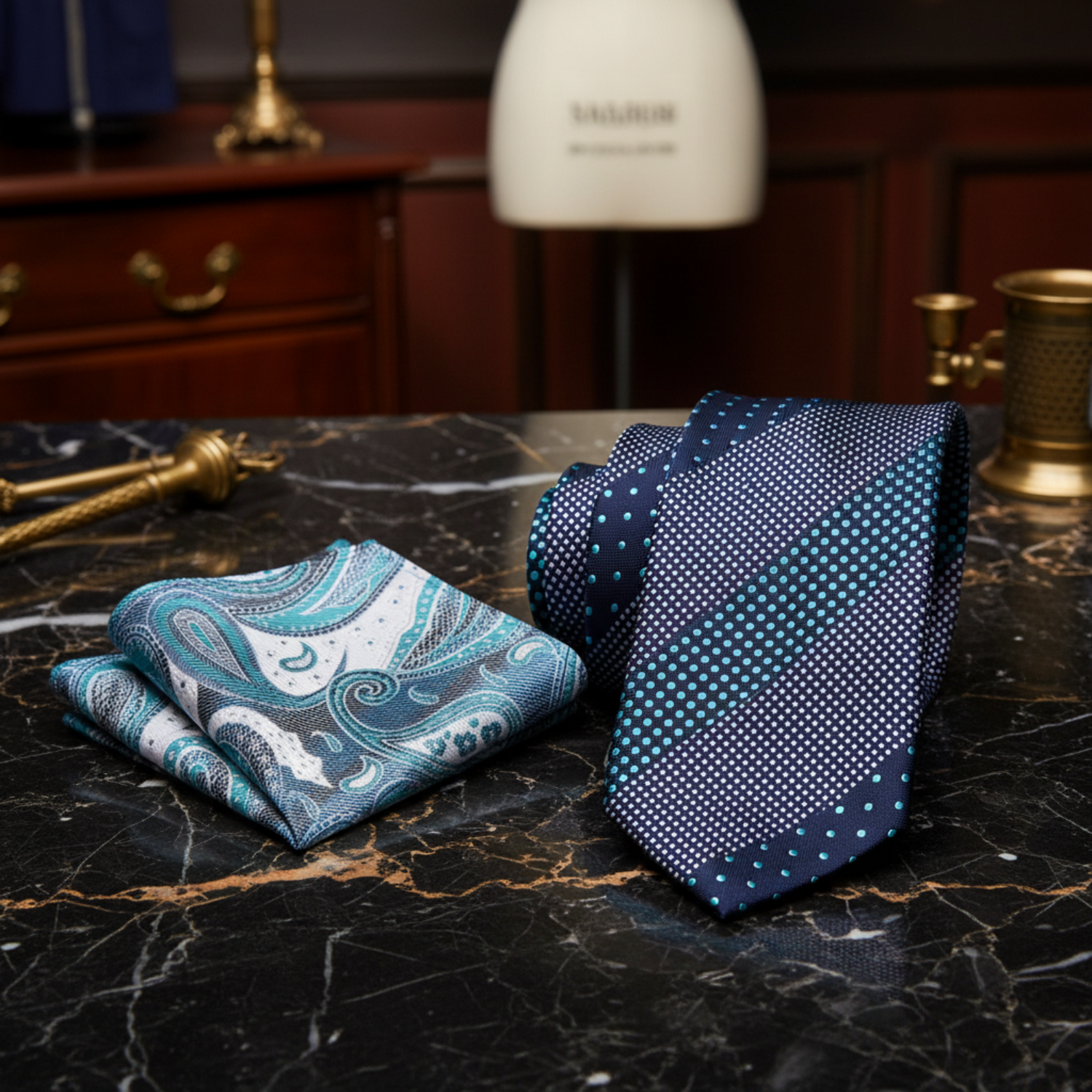 Alt Premium Blue and White Dots Tie and Square
