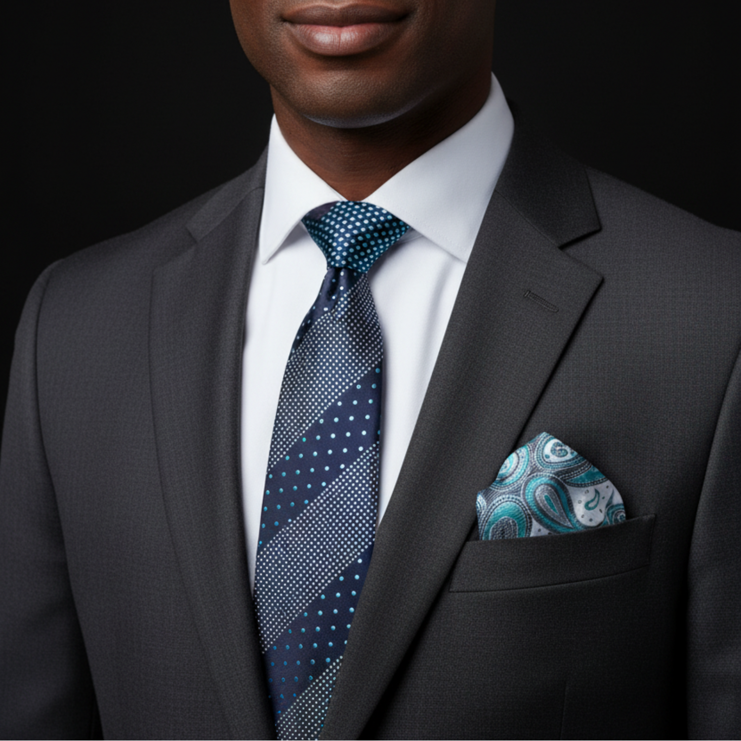 Dark Blue Tie with Light Blue Polka Dots